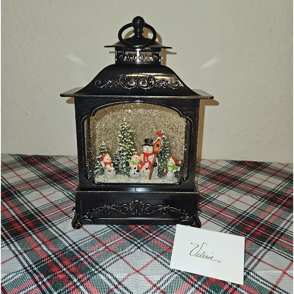 Valerie Parr Hill Holiday Black Lantern Snow Globe with Festive Snowmen
